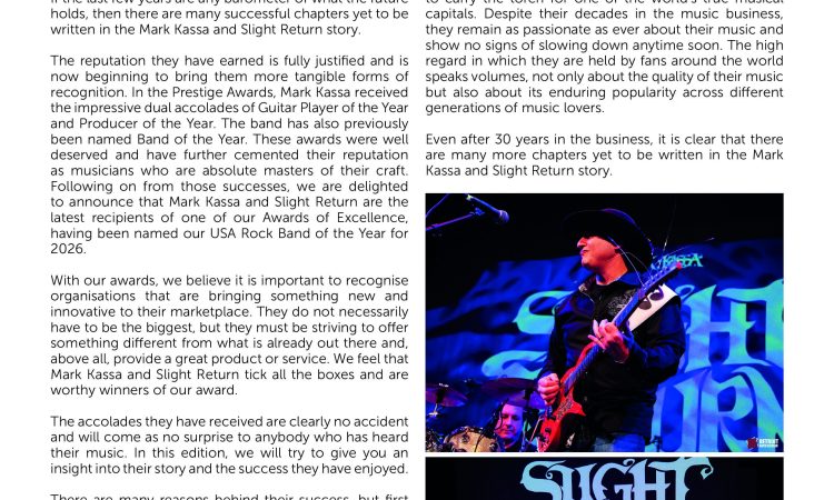 USA Rock Band of the Year- Mark Kassa and Slight Return®- Award of Excellence
